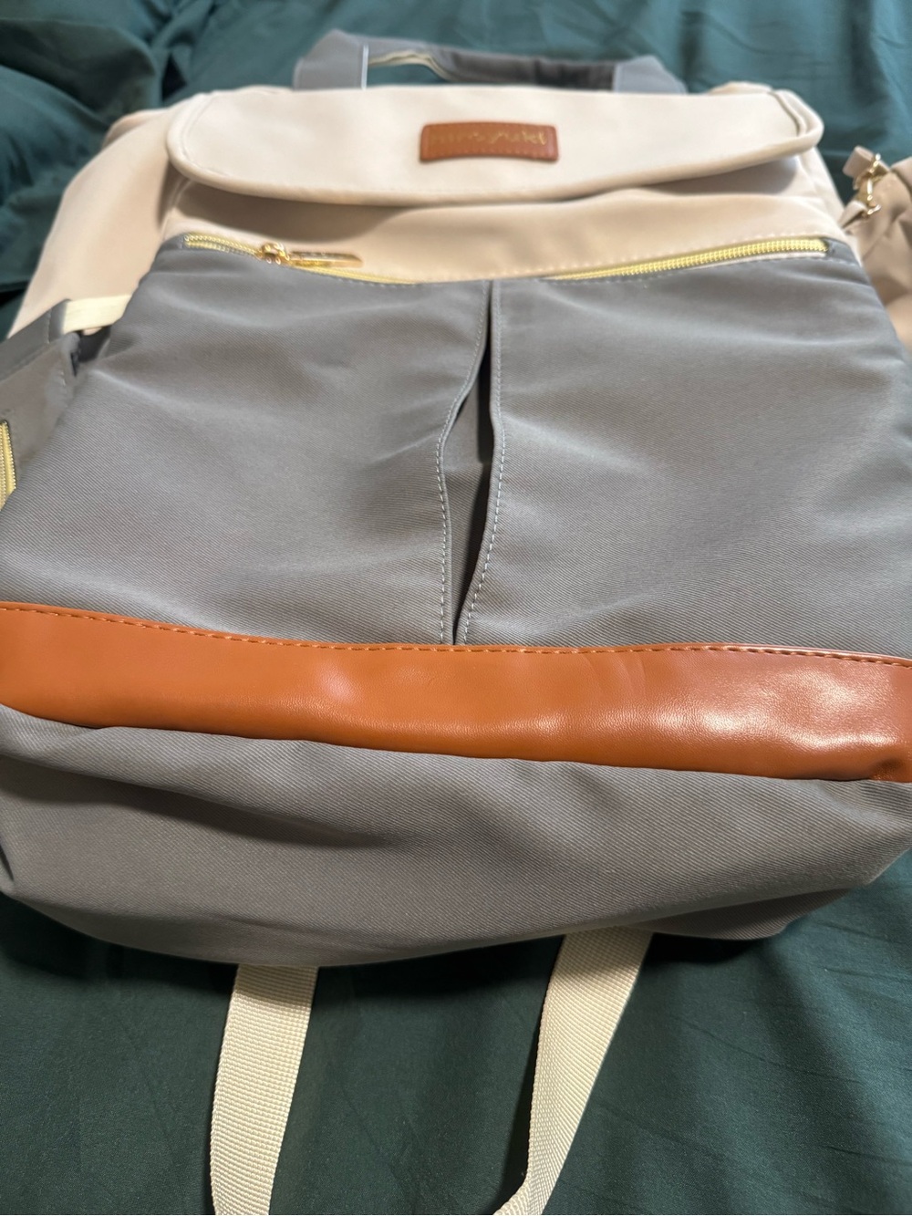 Two-Tone Gray & Cream Backpack Diaper Bag - Picture 10 of 14